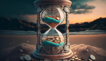 Hourglass, time is money concept - obrazy, fototapety, plakaty