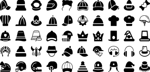 Headwear Icon Set Isolated Silhouette Solid Icons With Illustration, Vector, Hat, Isolated, Icon, Headwear, Symbol Infographic Simple Vector Illustration