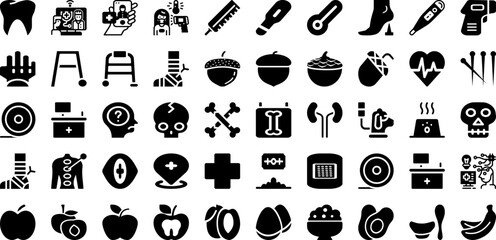 Health Icon Set Isolated Silhouette Solid Icons With Icon, Vector, Medical, Line, Symbol, Health, Outline Infographic Simple Vector Illustration