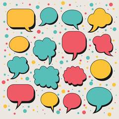 A collection of colorful speech bubbles on a colored background.