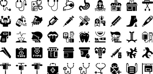 Healthcare Icon Set Isolated Silhouette Solid Icons With Icon, Vector, Line, Healthcare, Health, Set, Medical Infographic Simple Vector Illustration