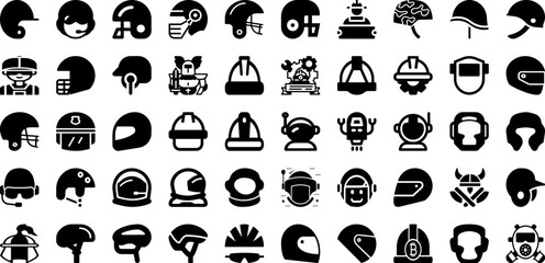 Helmet Icon Set Isolated Silhouette Solid Icons With Symbol, Sign, Vector, Helmet, Safety, Icon, Equipment Infographic Simple Vector Illustration