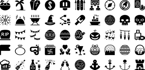 Holiday Icon Set Isolated Silhouette Solid Icons With Icon, Sign, Vector, Illustration, Symbol, Holiday, Summer Infographic Simple Vector Illustration