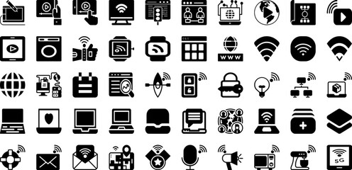 Internet Icon Set Isolated Silhouette Solid Icons With Vector, Illustration, Symbol, Web, Icon, Online, Internet Infographic Simple Vector Illustration