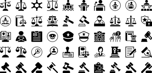Justice Icon Set Isolated Silhouette Solid Icons With Law, Symbol, Vector, Legal, Icon, Sign, Justice Infographic Simple Vector Illustration