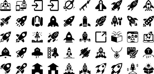 Launch Icon Set Isolated Silhouette Solid Icons With Launch, Vector, Idea, Rocket, Icon, Symbol, Business Infographic Simple Vector Illustration