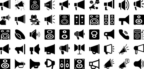 Loudspeaker Icon Set Isolated Silhouette Solid Icons With Vector, Speaker, Loudspeaker, Icon, Media, Megaphone, Sign Infographic Simple Vector Illustration