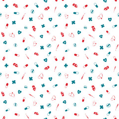 Medical seamless vector pattern. Background with thin line icons for presentation backdrop. Healthcare wallpaper.