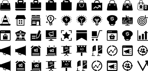 Market Icon Set Isolated Silhouette Solid Icons With Web, Seo, Business, Media, Icon, Marketing, Social Infographic Simple Vector Illustration