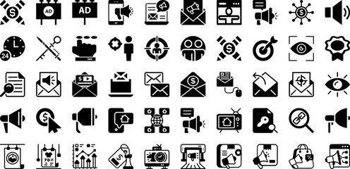 Marketing Icon Set Isolated Silhouette Solid Icons With Seo, Social, Business, Marketing, Web, Media, Icon Infographic Simple Vector Illustration
