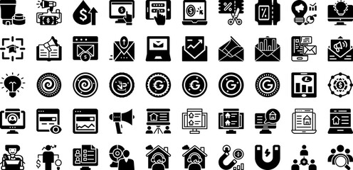 Market Icon Set Isolated Silhouette Solid Icons With Business, Marketing, Media, Social, Icon, Web, Seo Infographic Simple Vector Illustration