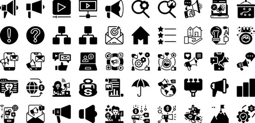 Market Icon Set Isolated Silhouette Solid Icons With Marketing, Social, Icon, Web, Seo, Business, Media Infographic Simple Vector Illustration