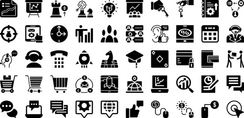 Marketing Icon Set Isolated Silhouette Solid Icons With Media, Web, Marketing, Business, Social, Seo, Icon Infographic Simple Vector Illustration