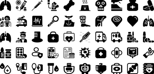 Medical Icon Set Isolated Silhouette Solid Icons With Vector, Set, Symbol, Icon, Sign, Health, Medical Infographic Simple Vector Illustration