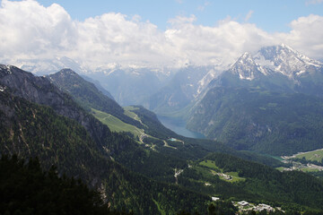 Fototapeta na wymiar Panorama opening from Kehlstain mountain, the Bavarian Alps, Germany 