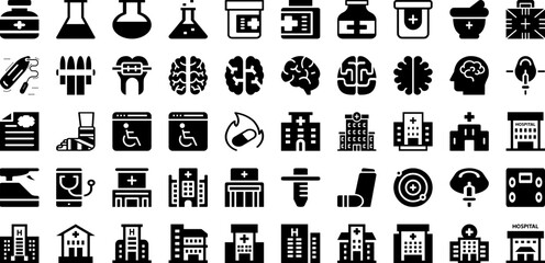 Medical Icon Set Isolated Silhouette Solid Icons With Medical, Icon, Health, Symbol, Sign, Vector, Set Infographic Simple Vector Illustration