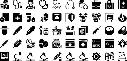 Medical Icon Set Isolated Silhouette Solid Icons With Health, Symbol, Medical, Vector, Sign, Icon, Set Infographic Simple Vector Illustration