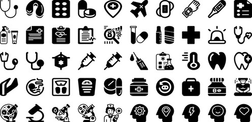 Medical Icon Set Isolated Silhouette Solid Icons With Medical, Set, Sign, Symbol, Health, Vector, Icon Infographic Simple Vector Illustration