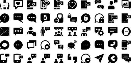 Message Icon Set Isolated Silhouette Solid Icons With Illustration, Web, Message, Icon, Vector, Symbol, Sign Infographic Simple Vector Illustration