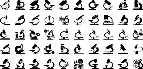 Microscope Icon Set Isolated Silhouette Solid Icons With Icon, Microscope, Sign, Biology, Research, Laboratory, Vector Infographic Simple Vector Illustration