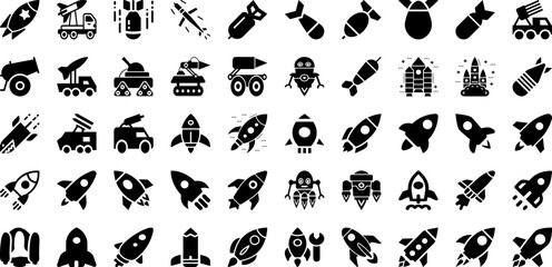 Missile Icon Set Isolated Silhouette Solid Icons With Icon, Technology, Missile, Rocket, Spaceship, Illustration, Vector Infographic Simple Vector Illustration