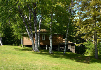 New England Music Camp (NEMC), summer camp for music students in Sidney, Maine, United States. Cottages in forest