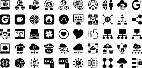 Network Icon Set Isolated Silhouette Solid Icons With Communication, Vector, Connection, Icon, Symbol, Network, Business Infographic Simple Vector Illustration