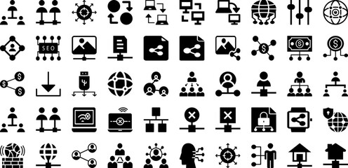 Network Icon Set Isolated Silhouette Solid Icons With Icon, Network, Connection, Symbol, Vector, Communication, Business Infographic Simple Vector Illustration