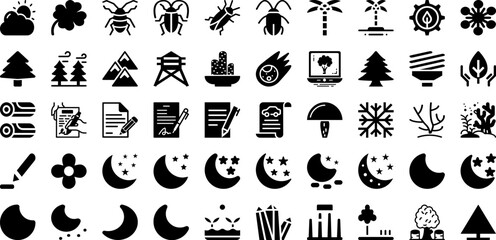 Nature Icon Set Isolated Silhouette Solid Icons With Symbol, Green, Eco, Ecology, Vector, Icon, Nature Infographic Simple Vector Illustration