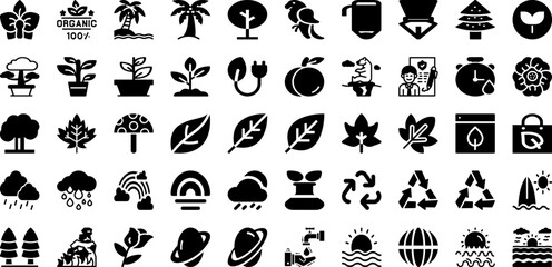 Nature Icon Set Isolated Silhouette Solid Icons With Vector, Symbol, Nature, Icon, Ecology, Eco, Green Infographic Simple Vector Illustration