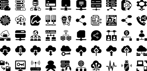 Network Icon Set Isolated Silhouette Solid Icons With Business, Connection, Icon, Communication, Network, Symbol, Vector Infographic Simple Vector Illustration