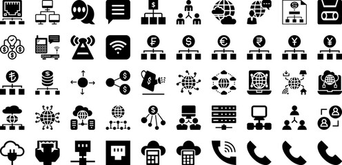 Network Icon Set Isolated Silhouette Solid Icons With Network, Icon, Vector, Connection, Symbol, Communication, Business Infographic Simple Vector Illustration