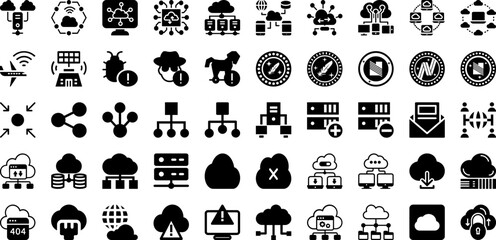 Network Icon Set Isolated Silhouette Solid Icons With Communication, Icon, Vector, Symbol, Connection, Business, Network Infographic Simple Vector Illustration