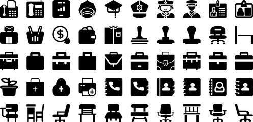 Office Icon Set Isolated Silhouette Solid Icons With Business, Vector, Icon, Thin, Outline, Line, Office Infographic Simple Vector Illustration