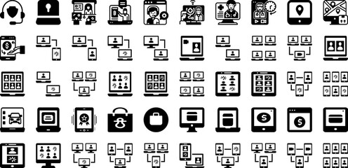 Online Icon Set Isolated Silhouette Solid Icons With Symbol, Communication, Web, Internet, Icon, Vector, Sign Infographic Simple Vector Illustration