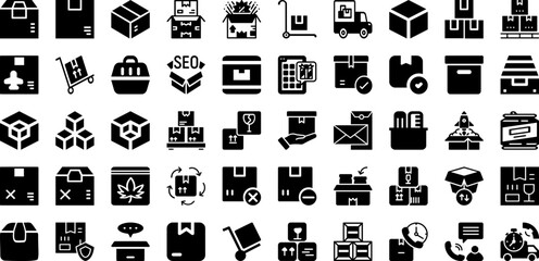 Package Icon Set Isolated Silhouette Solid Icons With Delivery, Box, Symbol, Package, Vector, Set, Icon Infographic Simple Vector Illustration