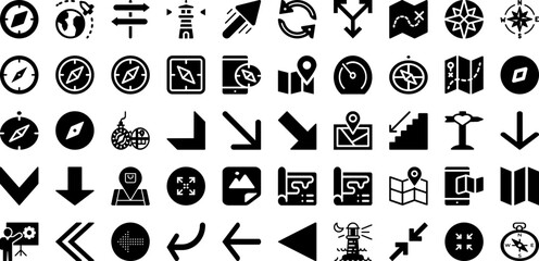 Orientation Icon Set Isolated Silhouette Solid Icons With Set, Arrow, Symbol, Vector, Orientation, Illustration, Icon Infographic Simple Vector Illustration