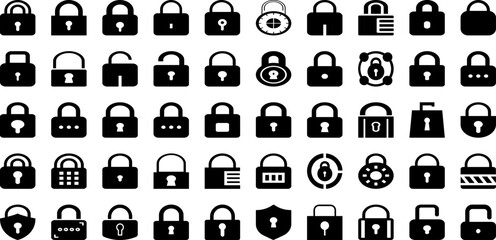 Padlock Icon Set Isolated Silhouette Solid Icons With Lock, Symbol, Protection, Icon, Safety, Padlock, Safe Infographic Simple Vector Illustration