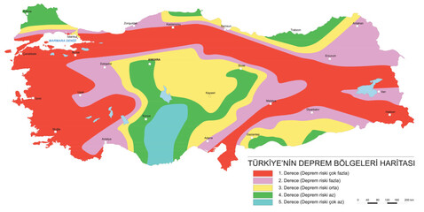 Anatolian Plate tectonics map. Most of the country of Turkey is located on this continental tectonic plate, that is separated from the Eurasian and Arabian Plate by the North and East Anatolian Fault.