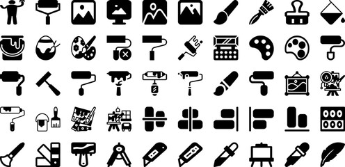 Painting Icon Set Isolated Silhouette Solid Icons With Icon, Outline, Sign, Line, Art, Vector, Symbol Infographic Simple Vector Illustration