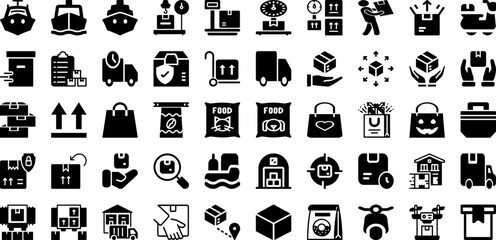 Package Icon Set Isolated Silhouette Solid Icons With Set, Symbol, Box, Delivery, Icon, Package, Vector Infographic Simple Vector Illustration