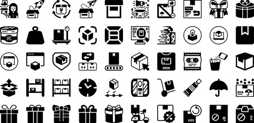 Package Icon Set Isolated Silhouette Solid Icons With Set, Box, Vector, Delivery, Icon, Package, Symbol Infographic Simple Vector Illustration