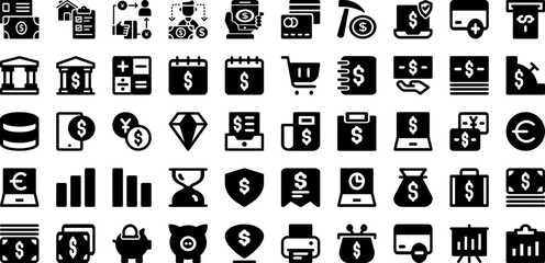 Payments Icon Set Isolated Silhouette Solid Icons With Set, Money, Finance, Bank, Icon, Business, Payment Infographic Simple Vector Illustration