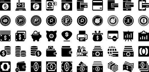 Payment Icon Set Isolated Silhouette Solid Icons With Bank, Money, Business, Set, Icon, Payment, Finance Infographic Simple Vector Illustration