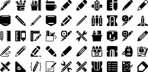 Pencil Icon Set Isolated Silhouette Solid Icons With Icon, Illustration, Design, Pencil, Education, Symbol, Vector Infographic Simple Vector Illustration