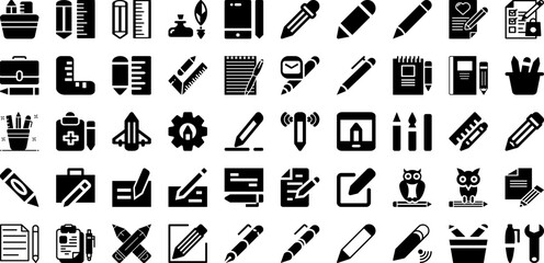 Pencil Icon Set Isolated Silhouette Solid Icons With Pencil, Design, Education, Icon, Illustration, Symbol, Vector Infographic Simple Vector Illustration