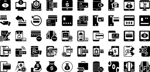 Payment Icon Set Isolated Silhouette Solid Icons With Icon, Bank, Finance, Business, Money, Set, Payment Infographic Simple Vector Illustration