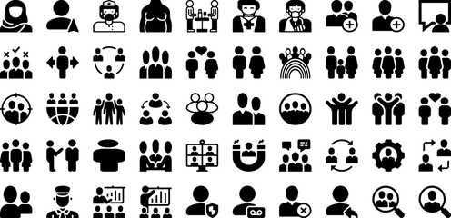 People Icon Set Isolated Silhouette Solid Icons With People, Group, Person, Team, Icon, Partnership, Teamwork Infographic Simple Vector Illustration