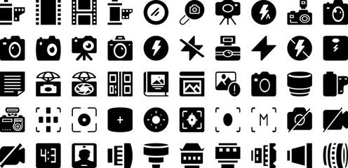 Photography Icon Set Isolated Silhouette Solid Icons With Icon, Photo, Digital, Photography, Camera, Technology, Vector Infographic Simple Vector Illustration