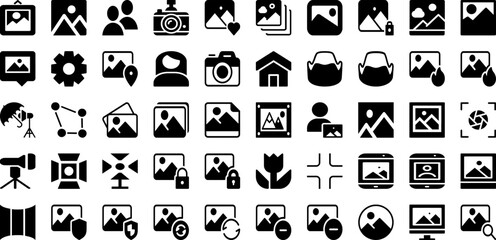 Photography Icon Set Isolated Silhouette Solid Icons With Camera, Technology, Photography, Icon, Vector, Digital, Photo Infographic Simple Vector Illustration